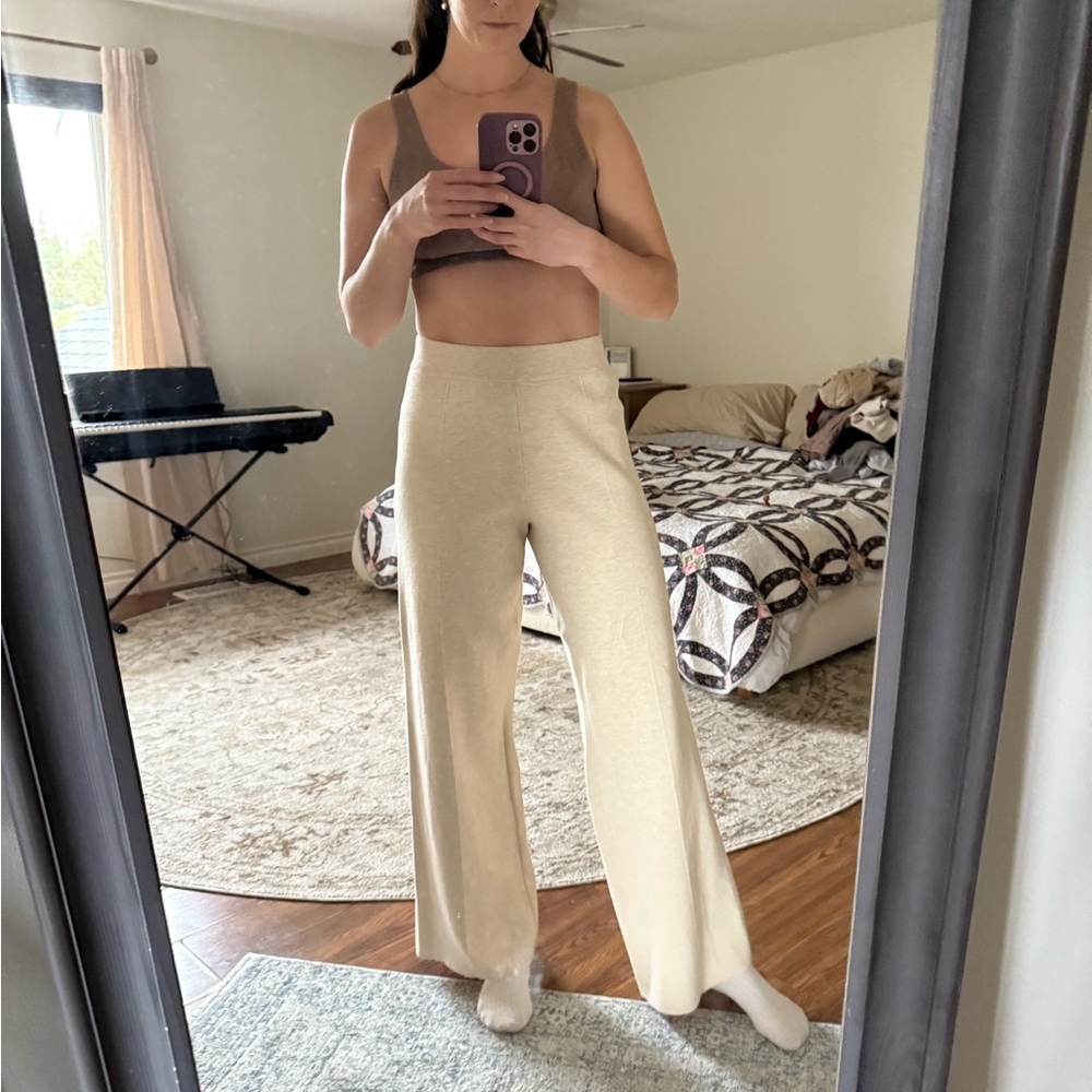 Elegant Cream Wide-Leg Sweater Pants